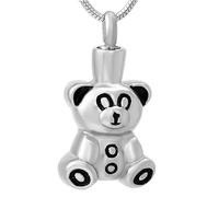 MYPOWER Collar con Colgante de urna de Oso, joyería de cremación para Cenizas de Mascotas o Humanos, relicario conmemorativo, Regalo para Mujeres y niños - Plata con Detalles en Negro