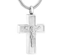 MYPOWER Joyas de cremación en Forma de Cruz para Cenizas para Mujeres y Hombres, Colgantes para Cenizas, Collar conmemorativo de Recuerdo para Cenizas, Color Plata