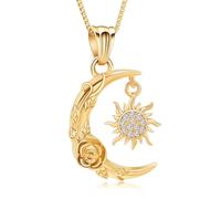 MYPOWER Joyas de cremación para Cenizas, Collares de urna con Forma de Media Luna y Sol con Forma de Flor de Rosa para Cenizas, Colgante de Recuerdo para Humanos o Mascotas para Mujeres, Dorado