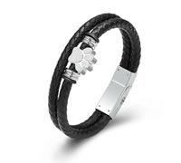 MYPOWER Pulsera de cremación para Mascotas, urna con Forma de Huella, joyería Conmemorativa, Brazalete de Cuero Trenzado de Doble Capa, Recuerdo para Perros y Gatos, Color Plata, 15 cm