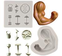 MYPRACS 2 moldes de silicona para deportes y entrenamiento, mancuernas, músculos, fondant, pasteles, arcilla polimérica, chocolate, pasta de goma
