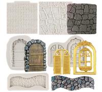 MYPRACS Enchanted - Moldes de silicona con textura de pared de ladrillo, diseño de hada vintage, para puerta, camino de piedra, fondant, ventana, puerta, decoración de pasteles, caramelos, arcilla