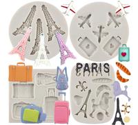 MYPRACS I Love Paris - Moldes de silicona para fondant, diseño de caniche de la Torre Eiffel, bolsa de equipaje de avión, moldes de caramelos para decoración de pasteles, decoración de cupcakes, pasta