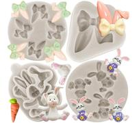 MYPRACS Juego de 4 moldes de silicona para huevos de Pascua, conejo, orejas de conejo, chocolate, fondant, decoración de pasteles, decoración de cupcakes, pasta de goma de mascar