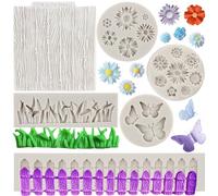 MYPRACS Moldes de silicona con diseño de margaritas para valla de hierba verde, molde de fondant de mariposa, molde de corteza de árbol, molde para decoración de tartas de azúcar, decoración de