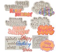 MYPRACS Moldes de silicona con texto en inglés "Happy Birthday" para decoración de tartas, decoración de cupcakes, arcilla polimérica, juego de 6 moldes de silicona para fondant