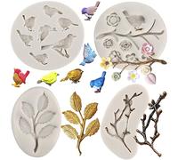MYPRACS Moldes de silicona para pájaros, ramas de árbol, fondant, molde de hoja de flor, molde de chocolate para decoración de tartas de azúcar, decoración de cupcakes, caramelo, arcilla polimérica,