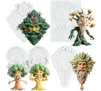 MYPRACS Tree Spirit - Juego de 4 moldes de silicona para fondant, diseño de | Woodland Green Man - Moldes de chocolate para decoración de tartas de cumpleaños, baby shower, decoración de magdalenas