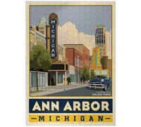 MyPuzzle American College Towns: Ann Arbor, Michigan, póster vintage, rompecabezas premium de 300 piezas para adultos