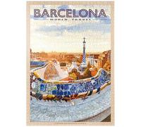 MyPuzzle Barcelona, España - Park Güell, Mosaic Mirage At Dusk, Vintage Travel Poster - Premium 1000 Piezas Puzzles - Colección Especial MyPuzzle de Havana Puzzle Company