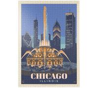 MyPuzzle Chicago, IL: Fountain of Light, Vintage Poster - Premium 1000 Piezas Puzzles - Colección Especial MyPuzzle de Anderson Design Group
