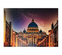 MyPuzzle Ciudad del Vaticano. Rompecabezas iluminado de la Basílica de San Pedro en la Ciudad del Vaticano por la noche, rompecabezas de 500 piezas para adultos