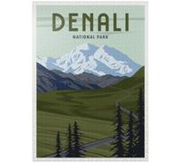 MyPuzzle Denali National Park Alaska Art Deco Style Vintage Póster Ilustración - Rompecabezas premium de 1000 piezas para adultos