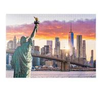 MyPuzzle Estatua De La Libertad Y Horizonte De Nueva York Al Atardecer, EE.UU. - Premium 1000 Piezas Puzzles - Colección Especial MyPuzzle de Puzzle Galaxy