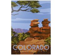 MyPuzzle Garden of Gods Colorado USA Art Deco Style Vintage Poster Illustration - Rompecabezas premium de 1000 piezas para adultos