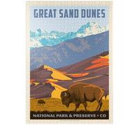 MyPuzzle Great Sand Dunes National Park: Bisonte, Póster De Época - Premium 1000 Piezas Puzzles - Colección Especial MyPuzzle de Anderson Design Group