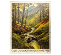 MyPuzzle Great Smoky Mountains National Park: Splashing Cubs, póster vintage, rompecabezas de 100 piezas premium para adultos