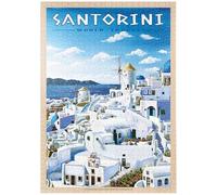 MyPuzzle Greece Santorini - In Blue and White, Vintage Travel Poster - Premium 1000 Piezas Puzzles - Colección Especial MyPuzzle de Havana Puzzle Company