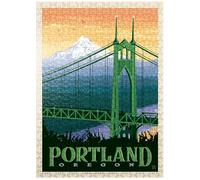 MyPuzzle Portland, Oregon: Puente de San Juan, póster vintage, rompecabezas premium de 500 piezas para adultos