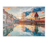 MyPuzzle Puesta De Sol En El Centro Histórico De Lucerna con El Famoso Puente De La Capilla - Premium 500 Piezas Puzzles - Colección Especial MyPuzzle de Puzzle Galaxy