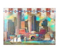 MyPuzzle Vintage Boston Harbor Skyline - Patriotic Retro City Art - Premium 1000 Piezas Puzzles - Colección Especial MyPuzzle de Puzzle Galaxy
