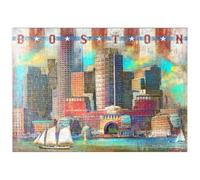 MyPuzzle Vintage Boston Harbor Skyline - Patriotic Retro City Art - Premium 500 Piezas Puzzles - Colección Especial MyPuzzle de Puzzle Galaxy