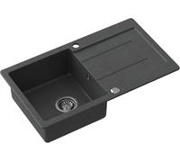 MyQ Fregadero de granito | tamaño: 77 x 44 x 18,5 cm, color: negro | PARIS 11 Fregadero de cocina Fregadero de una cubeta con escurridor y sifón manual | para armarios a partir de 50 cm