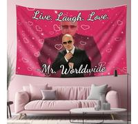 Myqiqi Mr Worldwide Tapestry, Live Laugh Love Tapiz divertido con ganchos de anillo de metal para decoración de pared interior o exterior (90 x 150 cm)