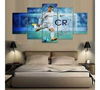 Myrdsio Decoración De Arte De Pared 5 Piezas Imprime En Lienzo Fútbol Cristiano Ronaldo HD Cuadro Estilo Abstractos Moderna Inicio Decoración Lienzos Listo para Colgar(con Marco)