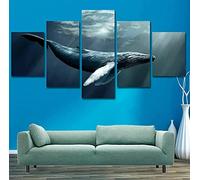 Myrdsio Impresión sobre lienzo 5 partes imagen impresa sobre lienzo ballena jorobada agua de ballena debajo del océano pintura decoración de pared con marco Artwork Pintura