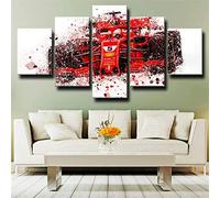 Myrdsio Stampe E Quadri Su Tela 5 Pezzi Quadro Moderno, Formula 1 Ferrari Car Rossa 150×80Cm HD Decorazione Casa Soggiorno Astratto Tela Immagini - con Cornici,Pronto Da Appendere