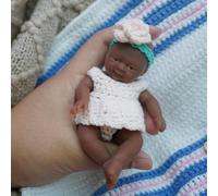MYREBABY Mini Muñecas Reborn de 4.5 Pulgadas, Color Negro, Judy de Silicona, Pequeñas Muñecas Realistas de Bebé Recién Nacido, Alivio del Estrés de Cuerpo