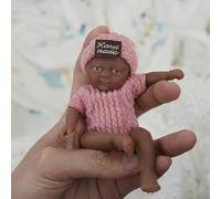 MYREBABY Mini Muñecas Reborn de 4.5 Pulgadas, Color Negro, Silicona Bebé Niña Vivian, Pequeñas Muñecas Realistas de Recién Nacido, Alivio del Estrés de Cuerpo