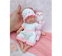 MYREBABY Muñeca Reborn de silicona para niña Linda, 17,8 cm, mini muñeca realista de recién nacido en silicona con accesorios de alimentación y caja de regalo