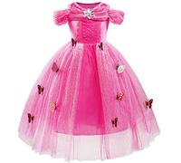 MYRISAM Disfraz Cenicienta Niña Princesa Manga Corta Cinderella Dress Traje de Carnaval Halloween Navidad Fiesta Cumpleaños Aniversario Cosplay Mariposa Costume 6-7 años
