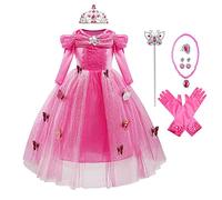MYRISAM Disfraz Cenicienta Niña Princesa Manga Larga Cinderella Dress Traje de Carnaval Halloween Navidad Fiesta Cumpleaños Aniversario Cosplay Mariposa Costume Con Accesorios 6-7 años