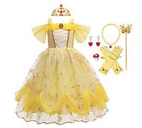 MYRISAM Disfraz de Carnaval Vestidos de Princesa Belle para Niñas Traje de Halloween Navidad Cumpleaños Fiesta Ceremonia Aniversario Cosplay Bella y Bestia Costume con Accesorios 4-5