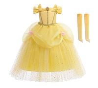 MYRISAM Disfraz de Carnaval Vestidos de Princesa Belle para Niñas Traje de Halloween Navidad Cumpleaños Fiesta Ceremonia Aniversario Bella y Bestia Costume con Mangas de Brazo 2 años