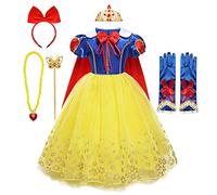 MYRISAM Niñas Disfraz de Carnaval Vestidos de Princesa Blancanieves con Capa Cumpleaños Traje de Halloween Navidad Fiesta Ceremonia Aniversario Cosplay Snow White Costume con Accesorios 6-7