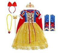 MYRISAM Niñas Disfraz de Carnaval Vestidos de Princesa Blancanieves con Capa Cumpleaños Traje de Halloween Navidad Fiesta Ceremonia Aniversario Cosplay Snow White Costume con Accesorios 10-11