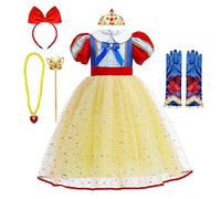 MYRISAM Niñas Disfraz de Carnaval Vestidos de Princesa Blancanieves con Capa Cumpleaños Traje de Halloween Navidad Fiesta Ceremonia Aniversario Cosplay Snow White Costume con Accesorios 2-3