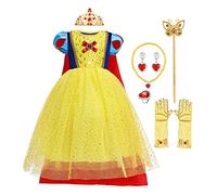 MYRISAM Niñas Disfraz de Carnaval Vestidos de Princesa Blancanieves con Capa Cumpleaños Traje de Halloween Navidad Fiesta Ceremonia Aniversario Cosplay Snow White Costume con Accesorios 3-4
