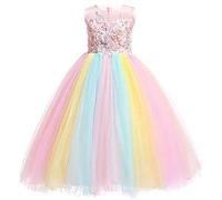 MYRISAM Princesa Vestido de Unicornio para Niñas Chicas Disfraz de Halloween Cumpleaños de Boda Carnaval de Fiesta de Cosplay Navidad Comunión Flor Vestidos de Baile Fotografía Arcoiris 14-15
