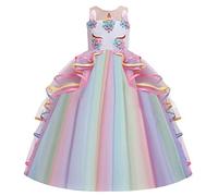 MYRISAM Princesa Vestido de Unicornio para Niñas Chicas Disfraz de Halloween Cumpleaños de Boda Carnaval de Fiesta de Cosplay Navidad Comunión Flor Vestidos de Baile Fotografía Multicolor 14-15