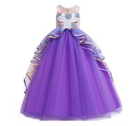 MYRISAM Princesa Vestido de Unicornio para Niñas Chicas Disfraz de Halloween Cumpleaños de Boda Carnaval de Fiesta de Cosplay Navidad Comunión Flor Vestidos de Baile Fotografía Morado 8-9