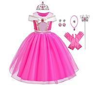 MYRISAM Vestidos de Princesa Aurora para Niñas Disfraz de Carnaval Bella Durmiente Traje de Halloween Navidad Cumpleaños Fiesta Ceremonia Aniversario Cosplay Vestir con Accesorios 5-6 años