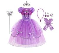 MYRISAM Vestidos de Princesa Sofia para Niñas Disfraz de Carnaval Rapunzel Traje de Halloween Navidad Cumpleaños Fiesta Ceremonia Aniversario Cosplay Vestir con Accesorios 5-6 años