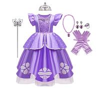 MYRISAM Vestidos de Princesa Sofia para Niñas Disfraz de Carnaval Rapunzel Traje de Halloween Navidad Cumpleaños Fiesta Ceremonia Aniversario Cosplay Vestir con Accesorios 8-9 años