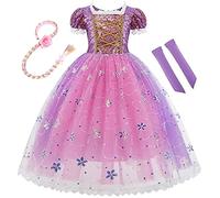 MYRISAM Vestidos de Princesa Sofia para Niñas Disfraz de Carnaval Traje de Halloween Navidad Cumpleaños Fiesta Ceremonia Aniversario Cosplay Vestir con Peluca de Pelo de Rapunzel 2-3 años
