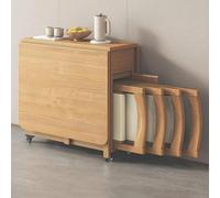 MYRTFK Juego de Mesa de Comedor Plegable de Madera Maciza, Mesa Extensible Que Ahorra Espacio con 4 sillas Plegables y Ruedas giratorias de 360°, para Cocina, Comedor, Sala de Estar y Restaurante